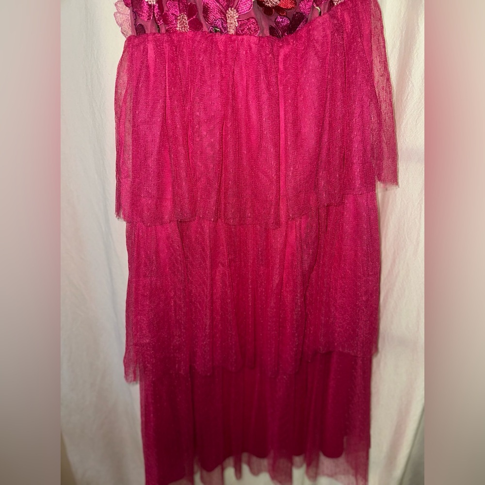 Entro Pink Ruffle Flower Tulle Midi Dress - Picture 15 of 16